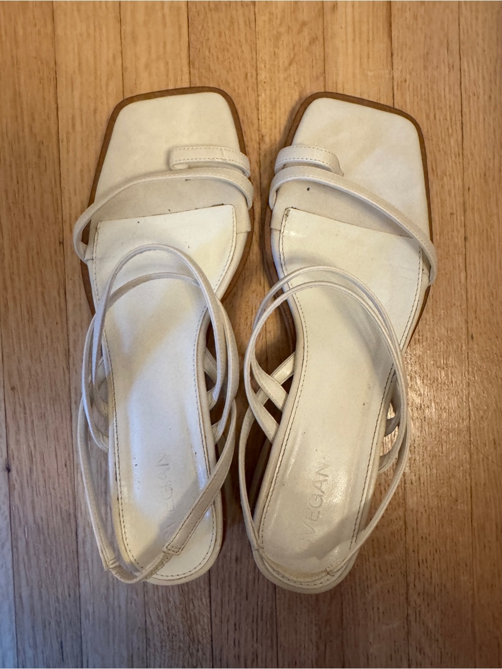 Vegan White Strappy Square-Toe Sandals Sz 8
